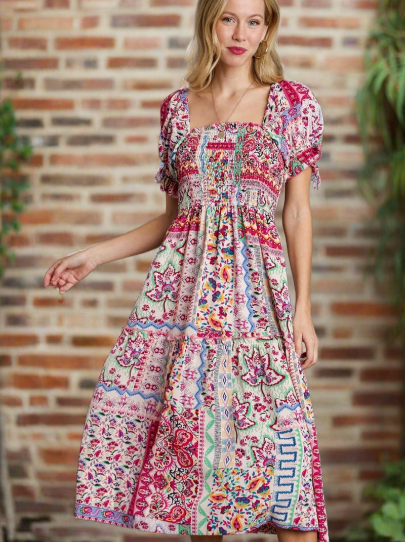 Amarillo Mixed Print Dress | Arrival 4/26 - Cinderella Ranch Boutique