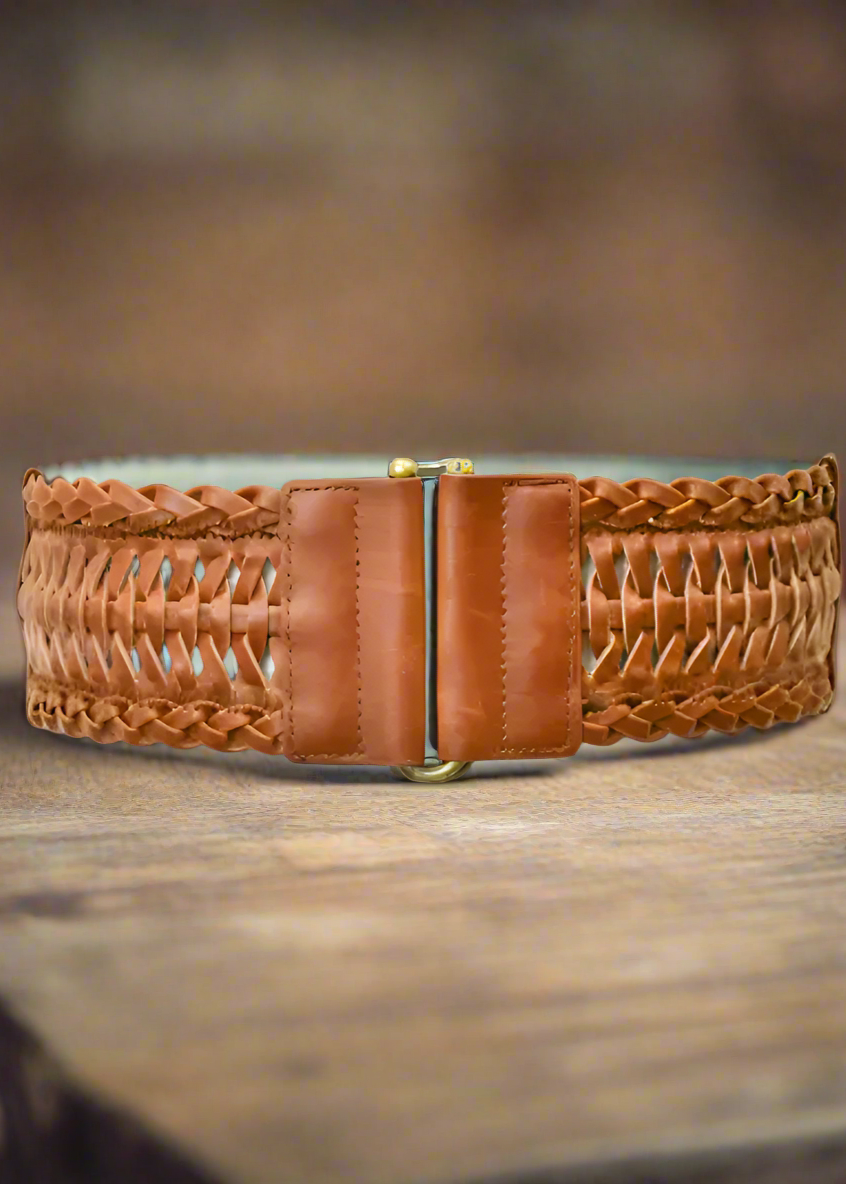 Braided Elastic Back Belt - Black | Camel - Cinderella Ranch Boutique