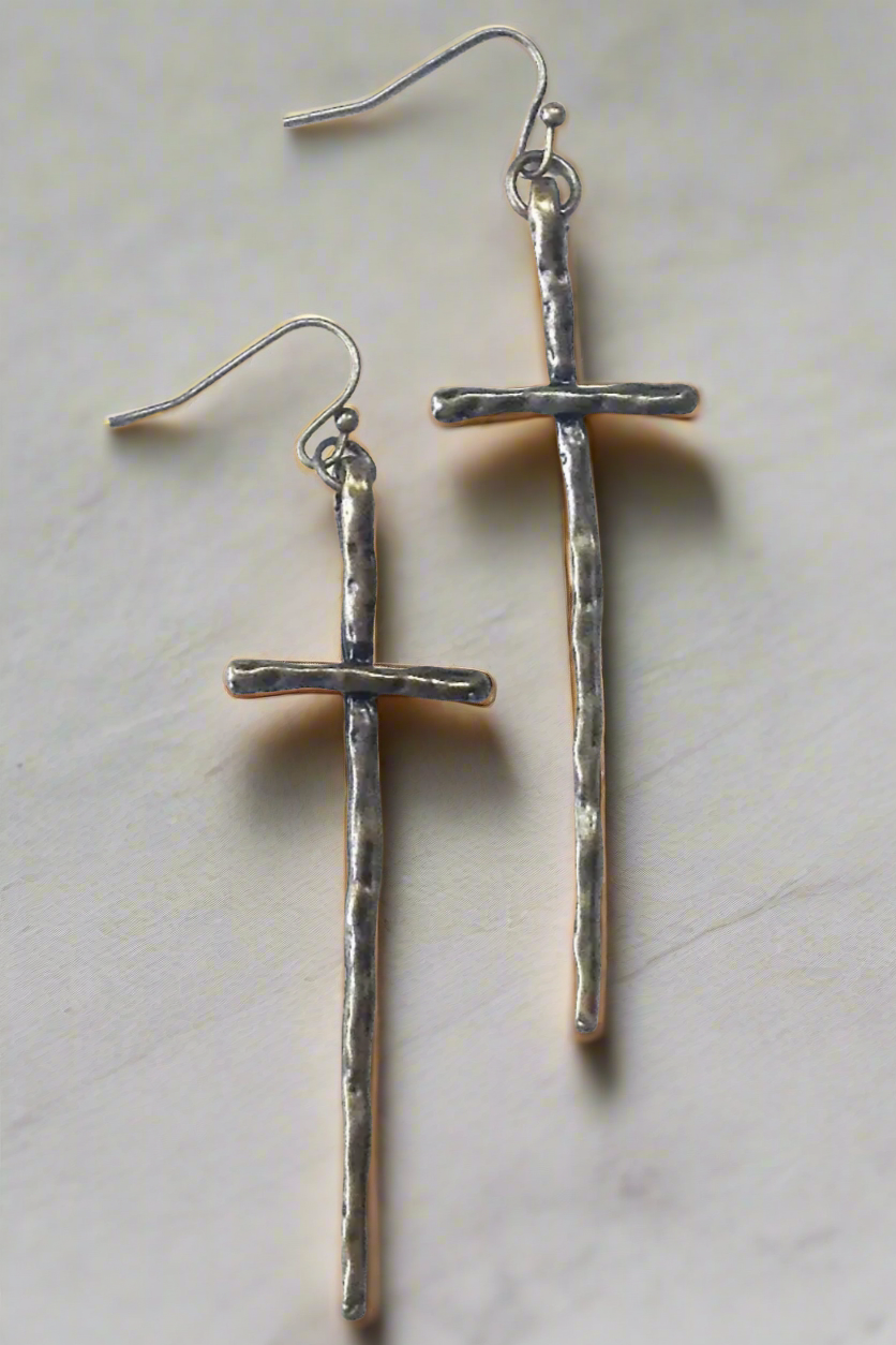 Hammered Cross Earrings