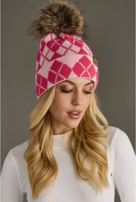 Pink Argyle Beanie