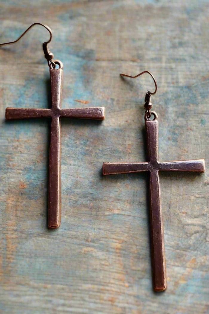 Copper Cross Earrings - Cinderella Ranch Boutique