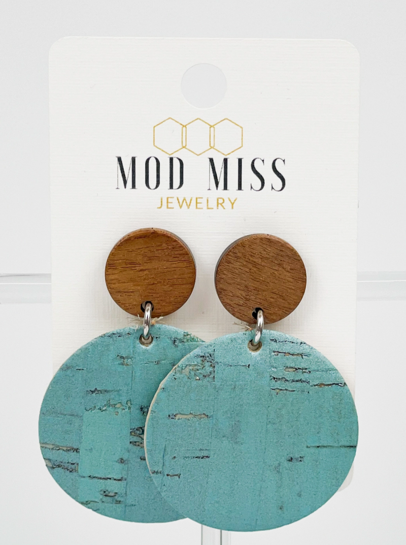Turquoise Cork & Leather Earrings - Cinderella Ranch Boutique