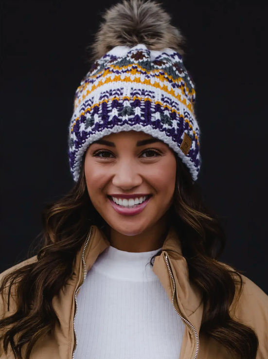 Pattern Pom Hat - Cinderella Ranch Boutique