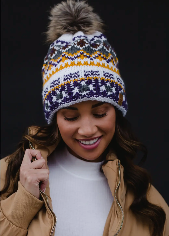 Pattern Pom Hat - Cinderella Ranch Boutique