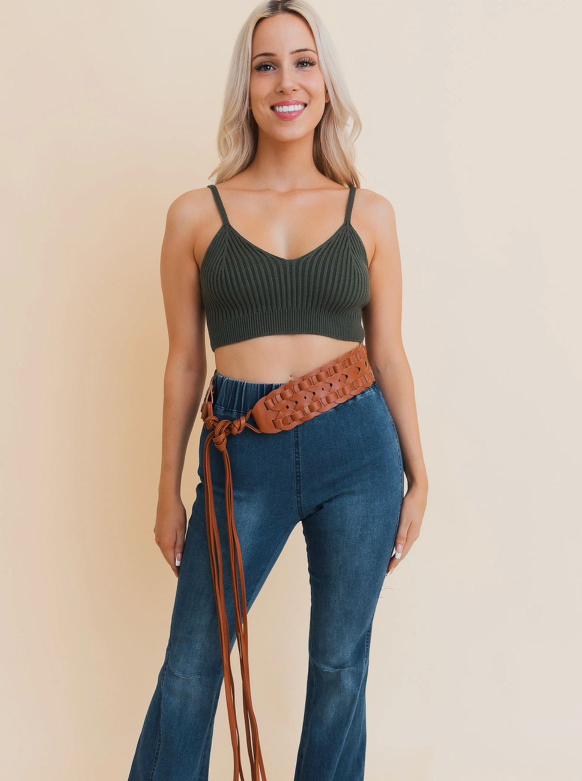 Woven Tie Up Belt Tan