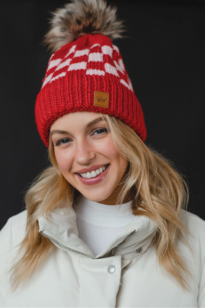 Checker Board  Pom Hat