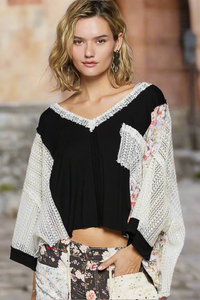 Bali Floral Print Top - Black