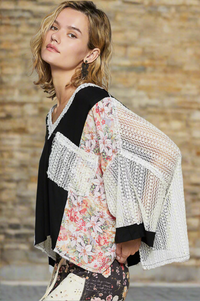 Bali Floral Print Top - Black