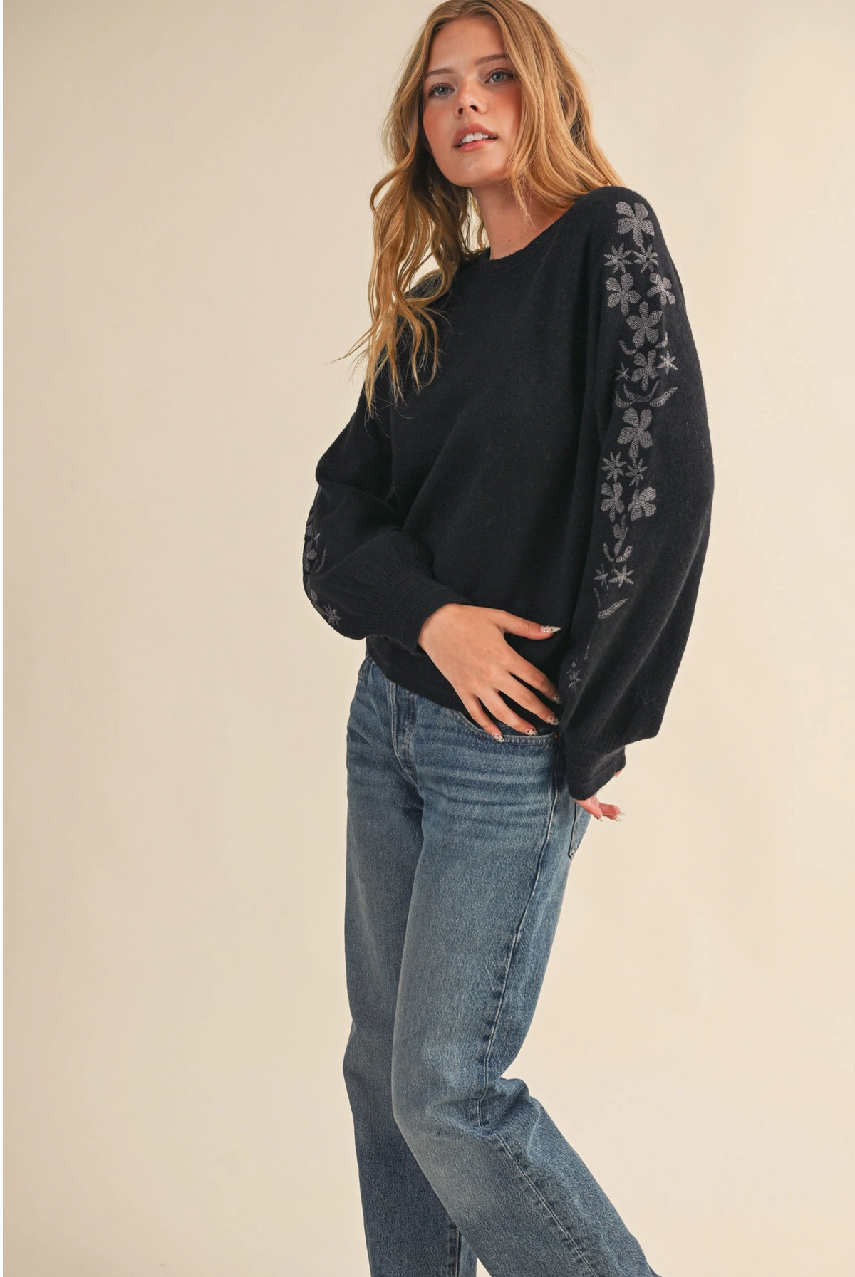 Fleetwood Embroidered Sleeve Sweater | Arrival 9/17