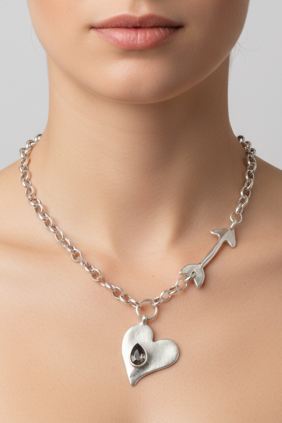 Heart & Arrow Pewter Necklace