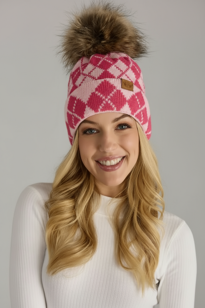 Pink Argyle Beanie
