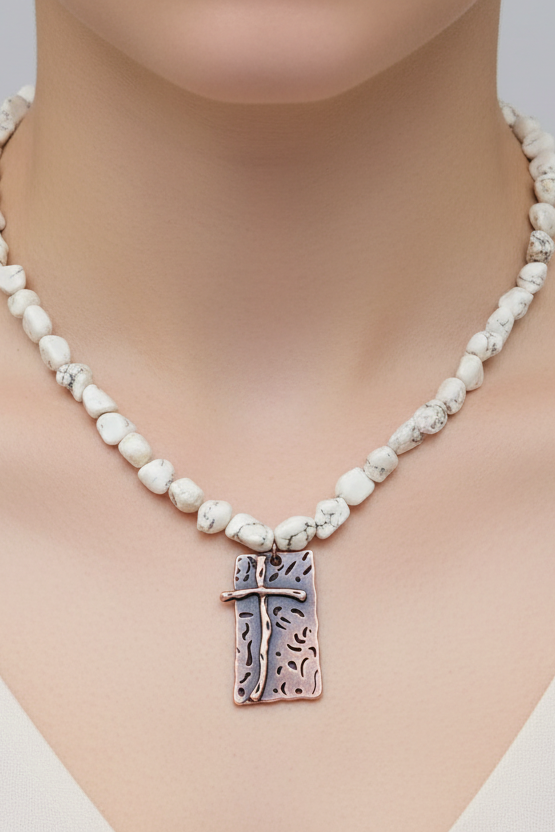 White Turquoise Cross Necklace