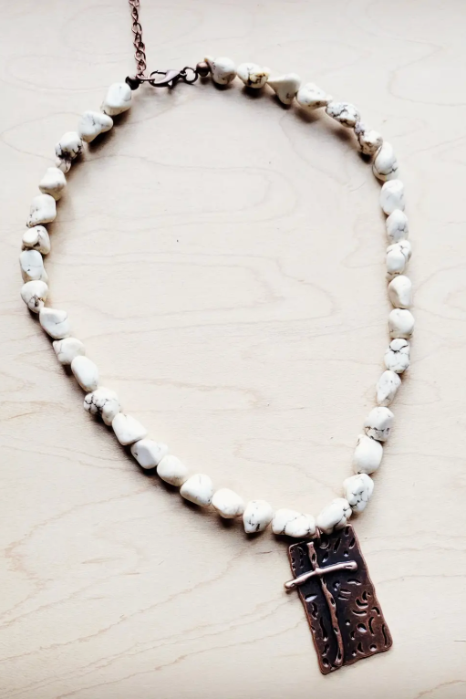 White Turquoise Cross Necklace