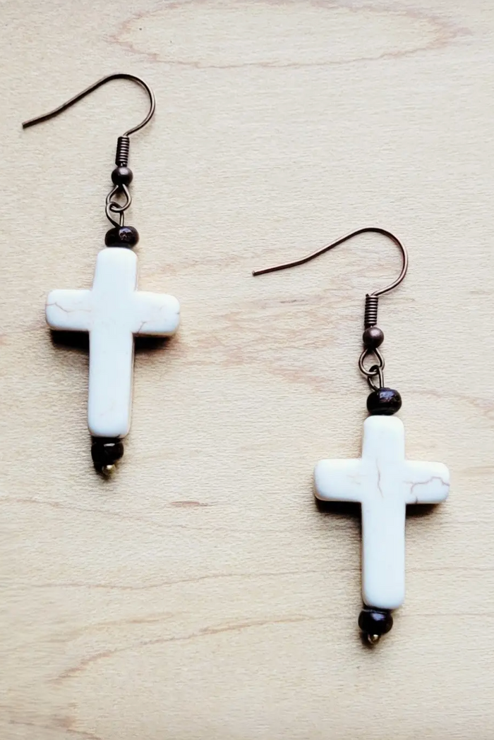 White Turquoise Cross Earrings