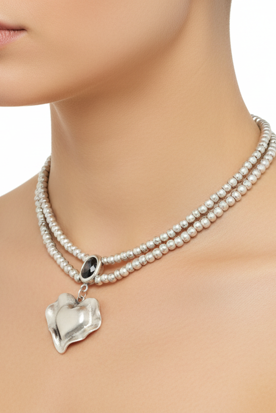 Heartbreaker With Stone Pewter Necklace