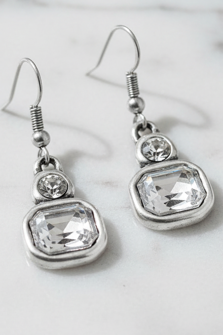 Crystal Clear Pewter Earrings