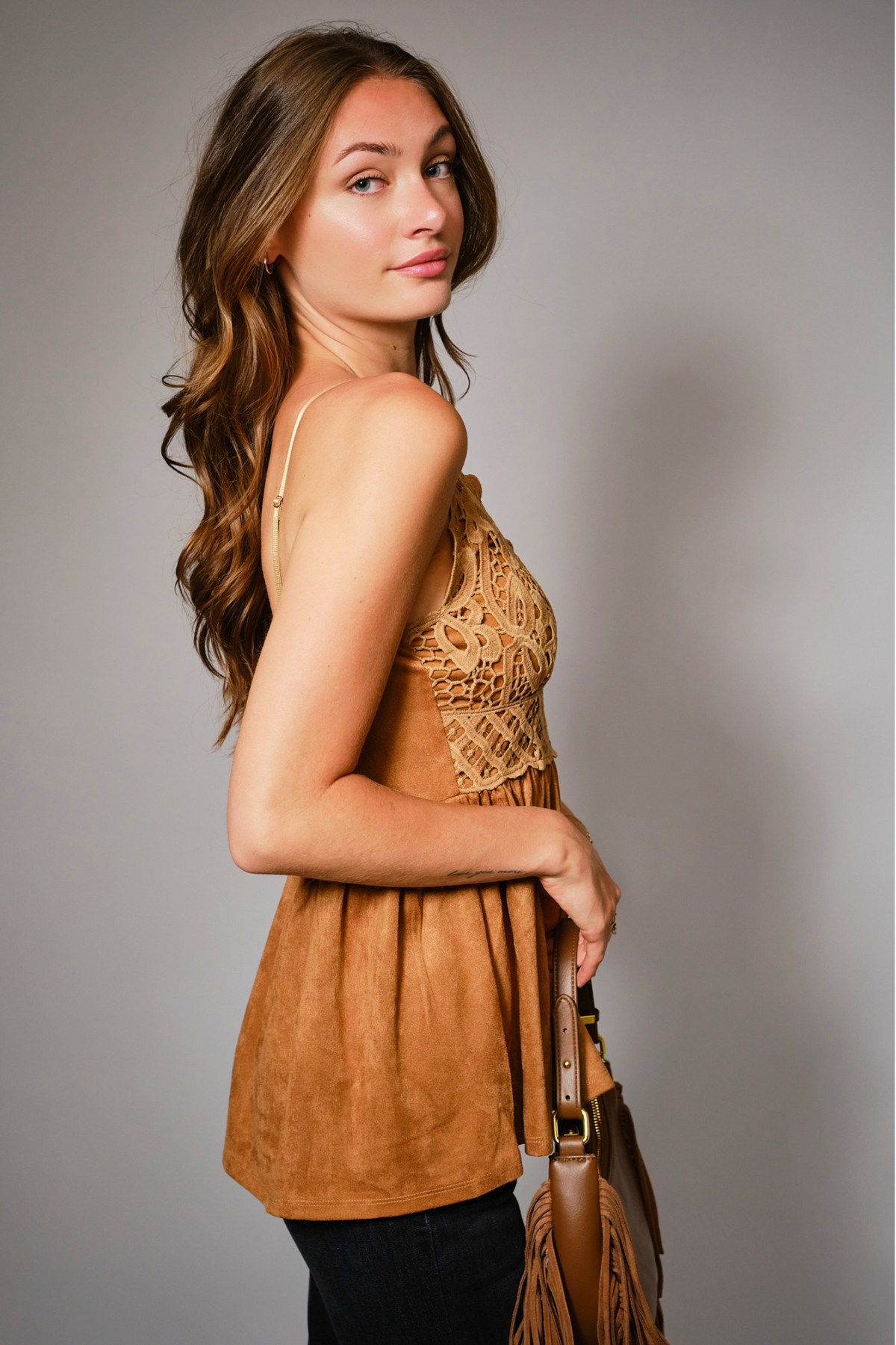 Sissy Lace Faux Suede Top | Arrival 12/19