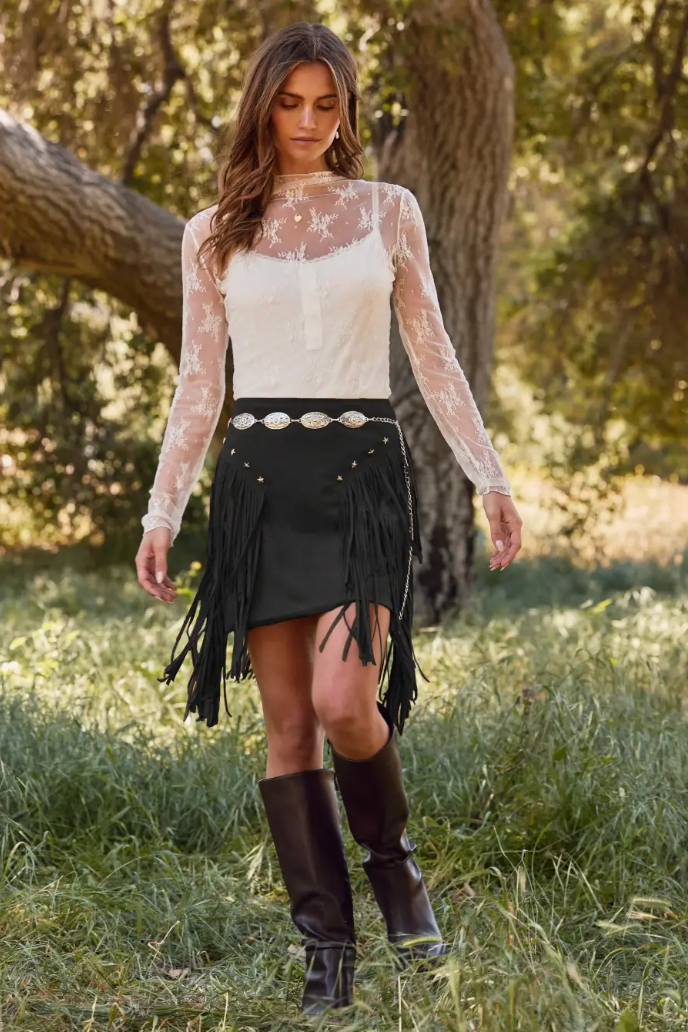Kinsley Fringe Skirt | Black