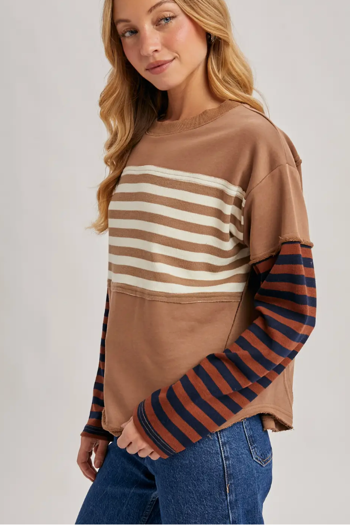 Jagger Striped Top - Taupe
