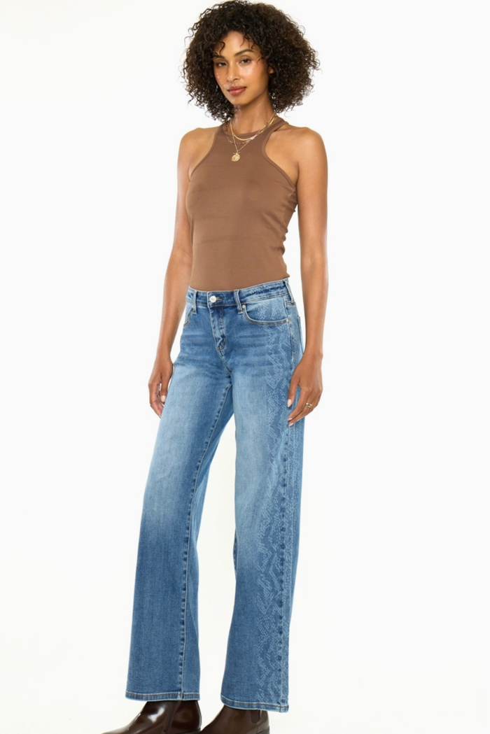 Mid Rise Snake Skin Side Panel Jean