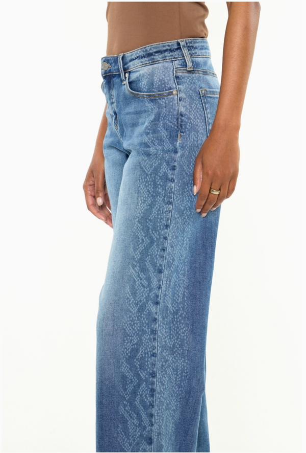 Mid Rise Snake Skin Side Panel Jean