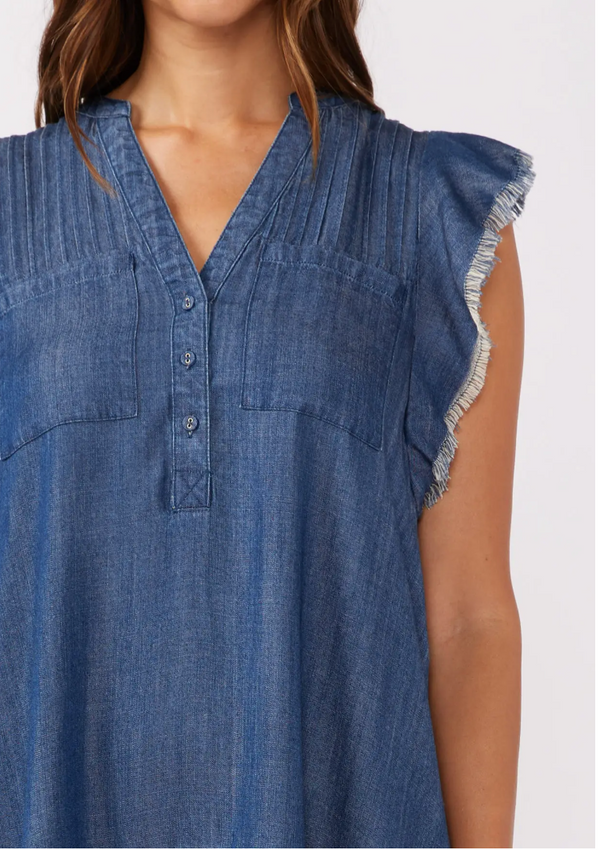 Flutter Sleeve Denim Dress