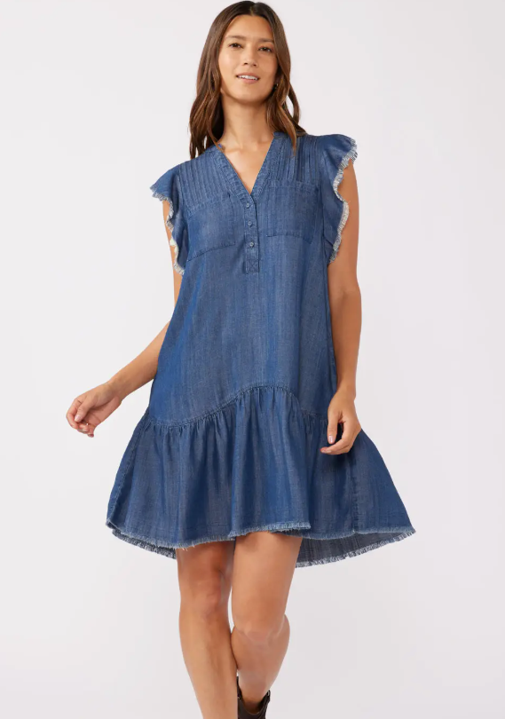 Flutter Sleeve Denim Dress – Cinderella Ranch Boutique