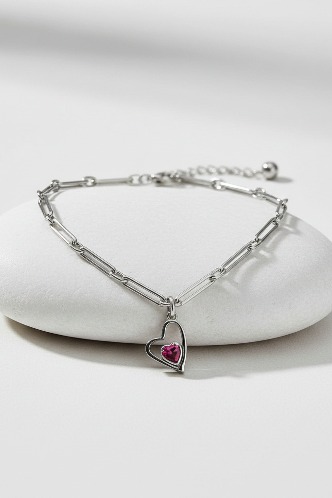 Love More Pink Heart Pewter Necklace