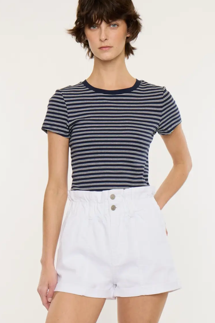 Paper Bag White Denim Shorts