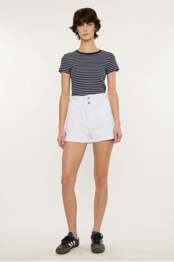 Paper Bag White Denim Shorts