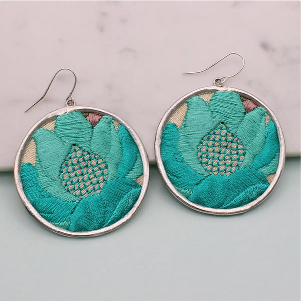 Turquoise Embroidered Earrings
