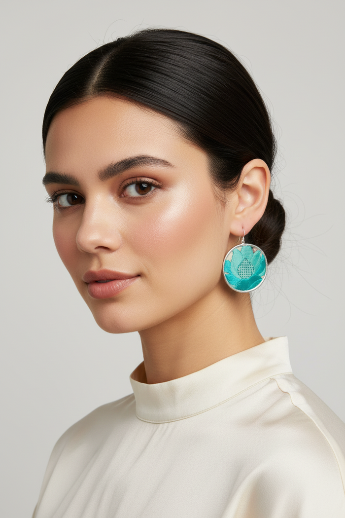 Turquoise Embroidered Earrings
