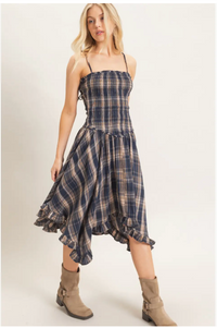 Telluride Plaid Dress - Navy