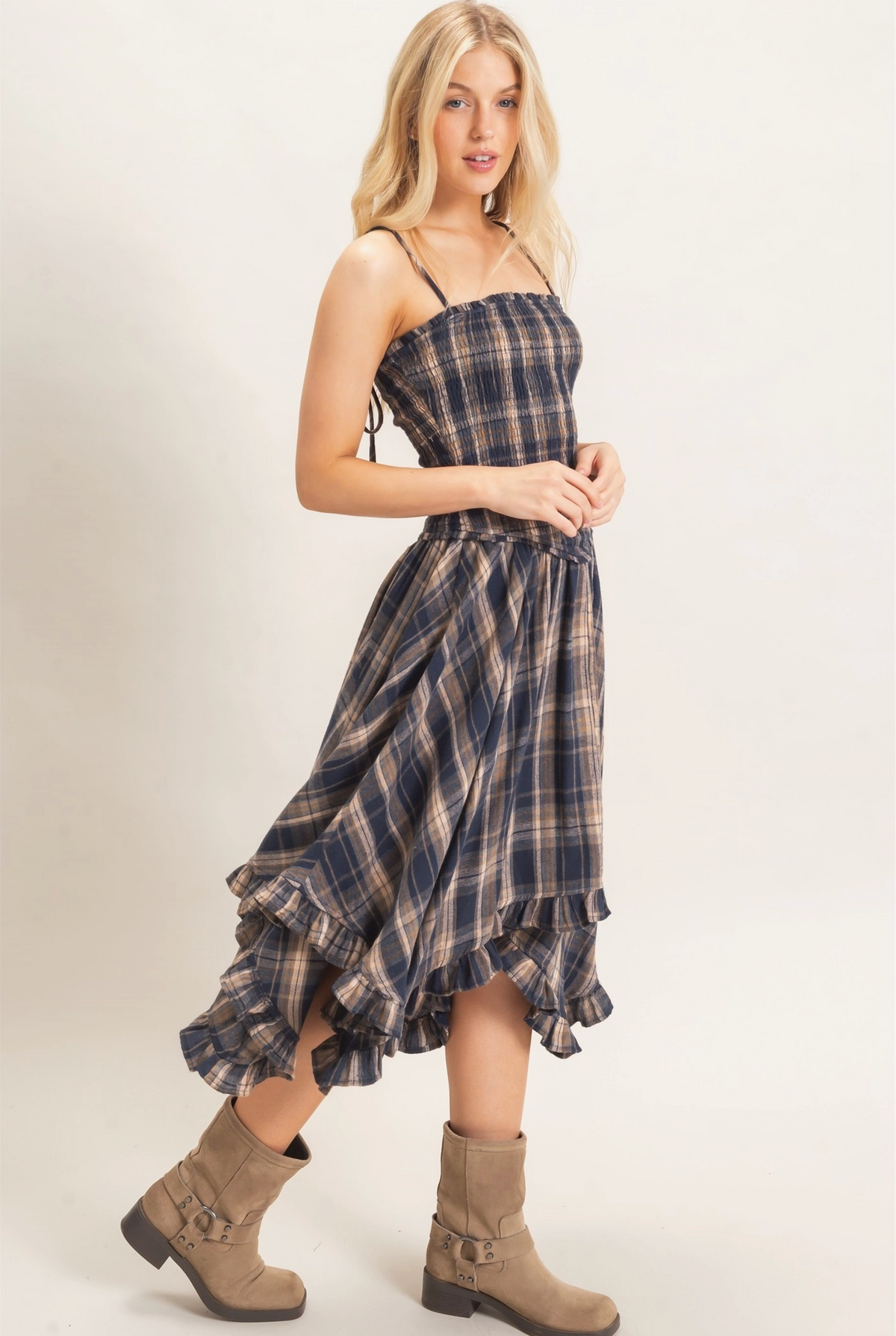 Telluride Plaid Dress - Navy