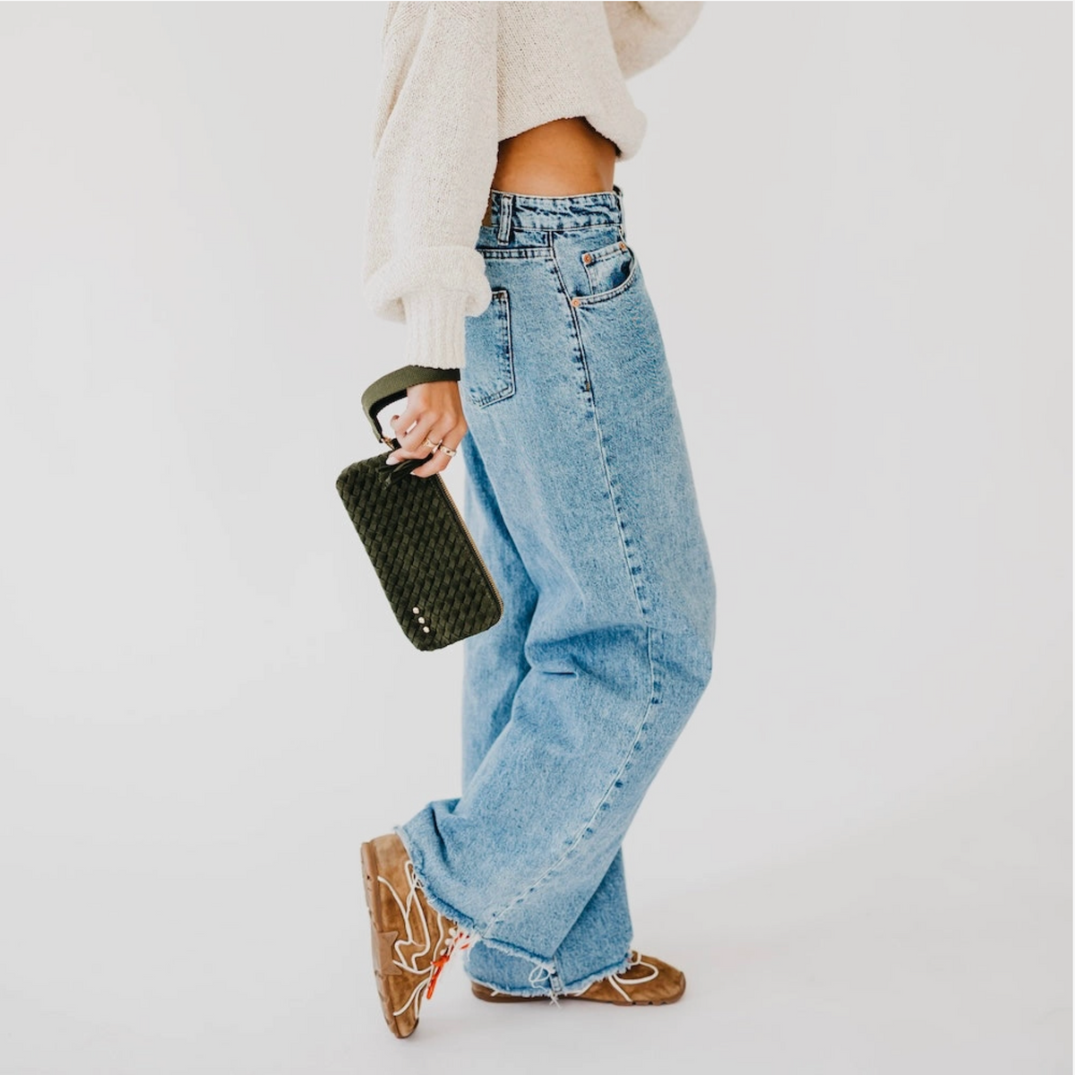 Emma Suede Wristlet | Olive