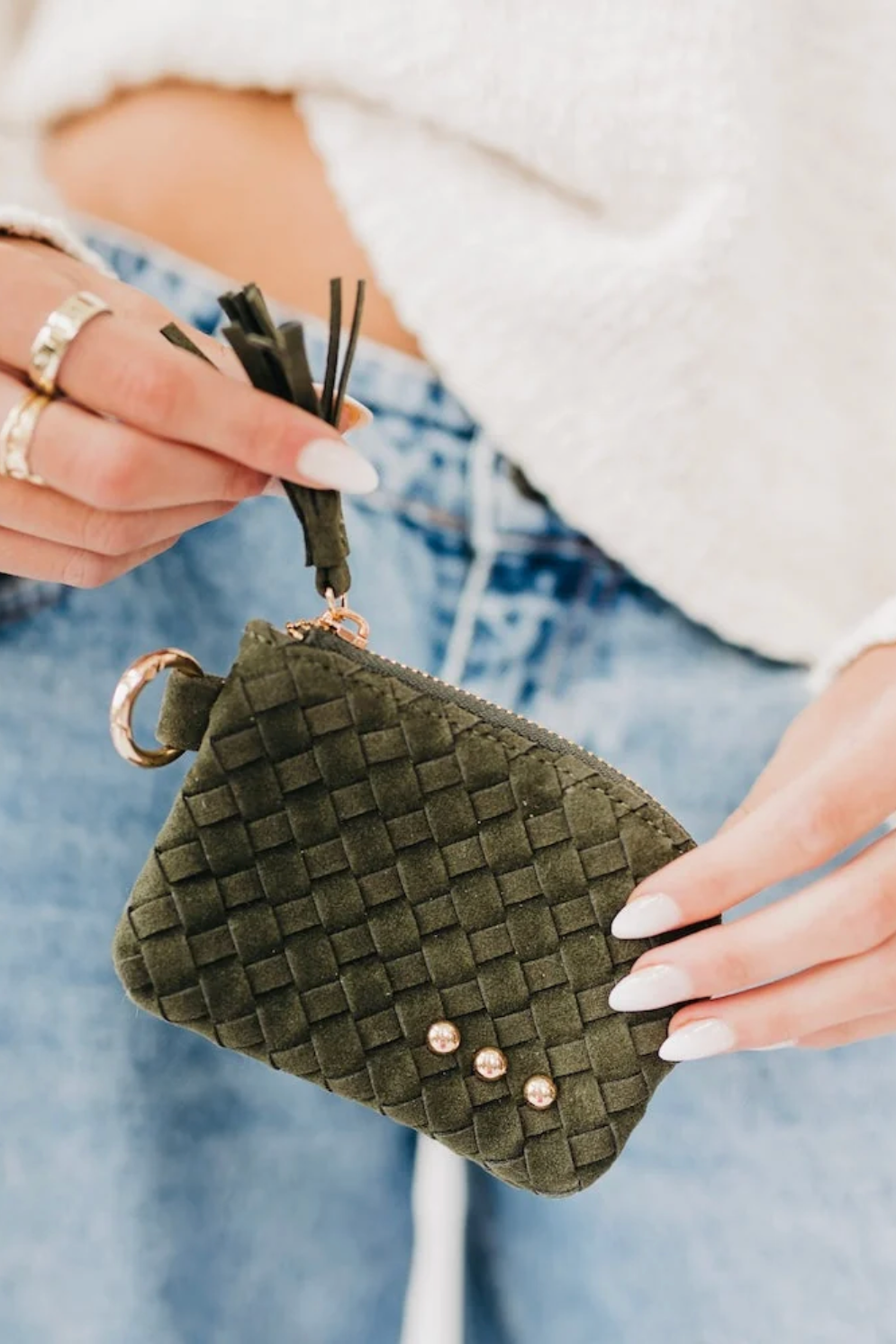 Suede Paris Card Wallet | Olive