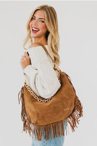 Loretta Suede Fringe Bag | Camel | Arrival 9/30