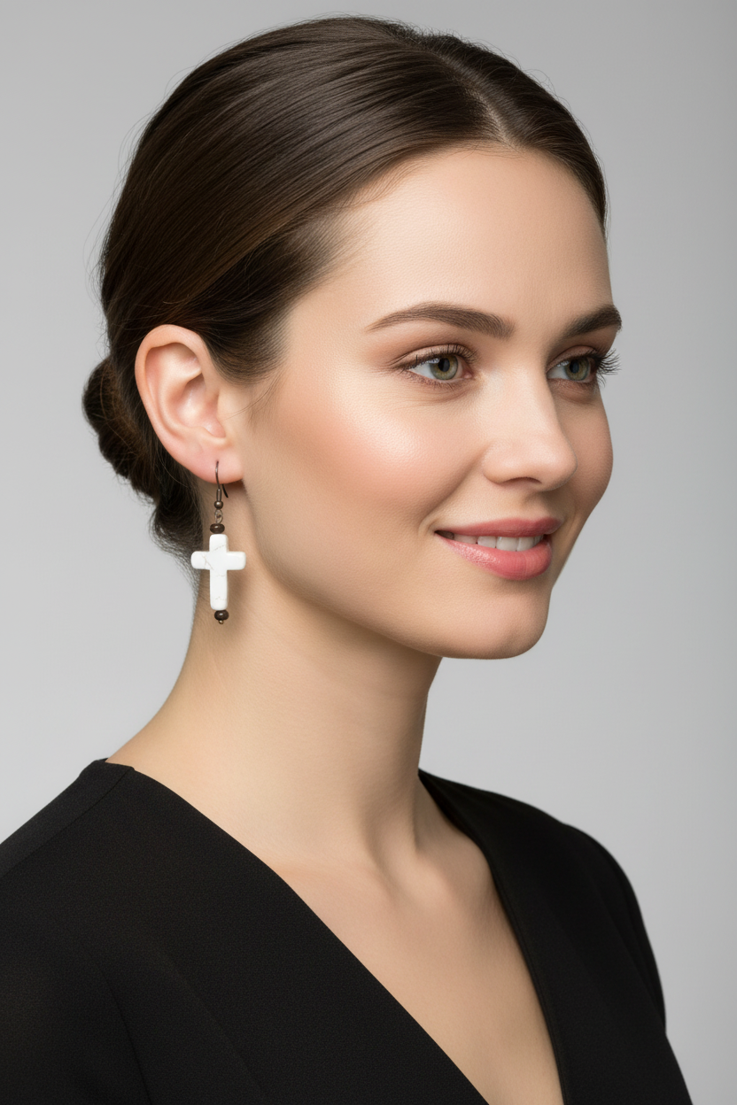 White Turquoise Cross Earrings