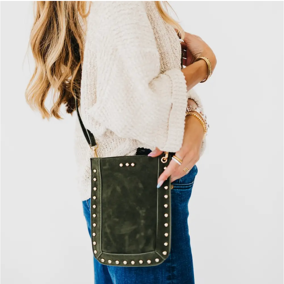 Shelby Suede Phone Bag | Olive