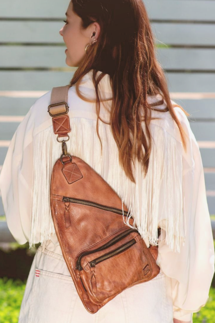 bed stu patsy tanned perforated leather backpack BedStu Beau Tan | Leather, Sling Style, Outer Zipper Pocket designed for those who carry their individuality with assurance. Bed Stu Howie Backpack -